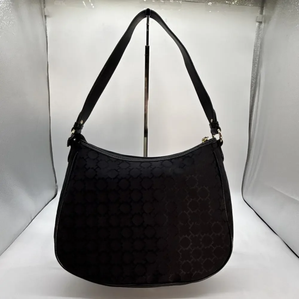 Tommy Hilfiger Black Shoulder Bag Gold Hardware Logo Stud Stripe Accent Snap Zip